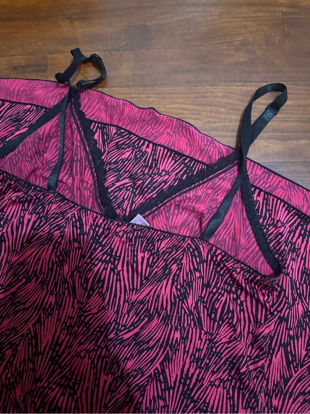 Pink and Black Printed Satin Cami Slip Dress - Picture 8 of 11
